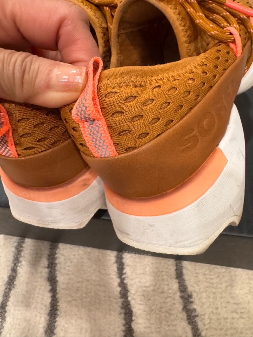 Sorel women’s Tan Mesh Athletic Sneakers with Coral Accents - Picture 7 of 7